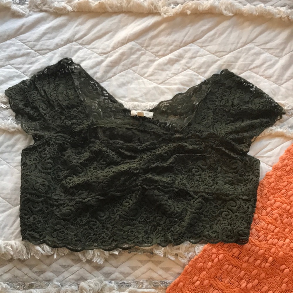 Olive green, Paper Tee lace crop top